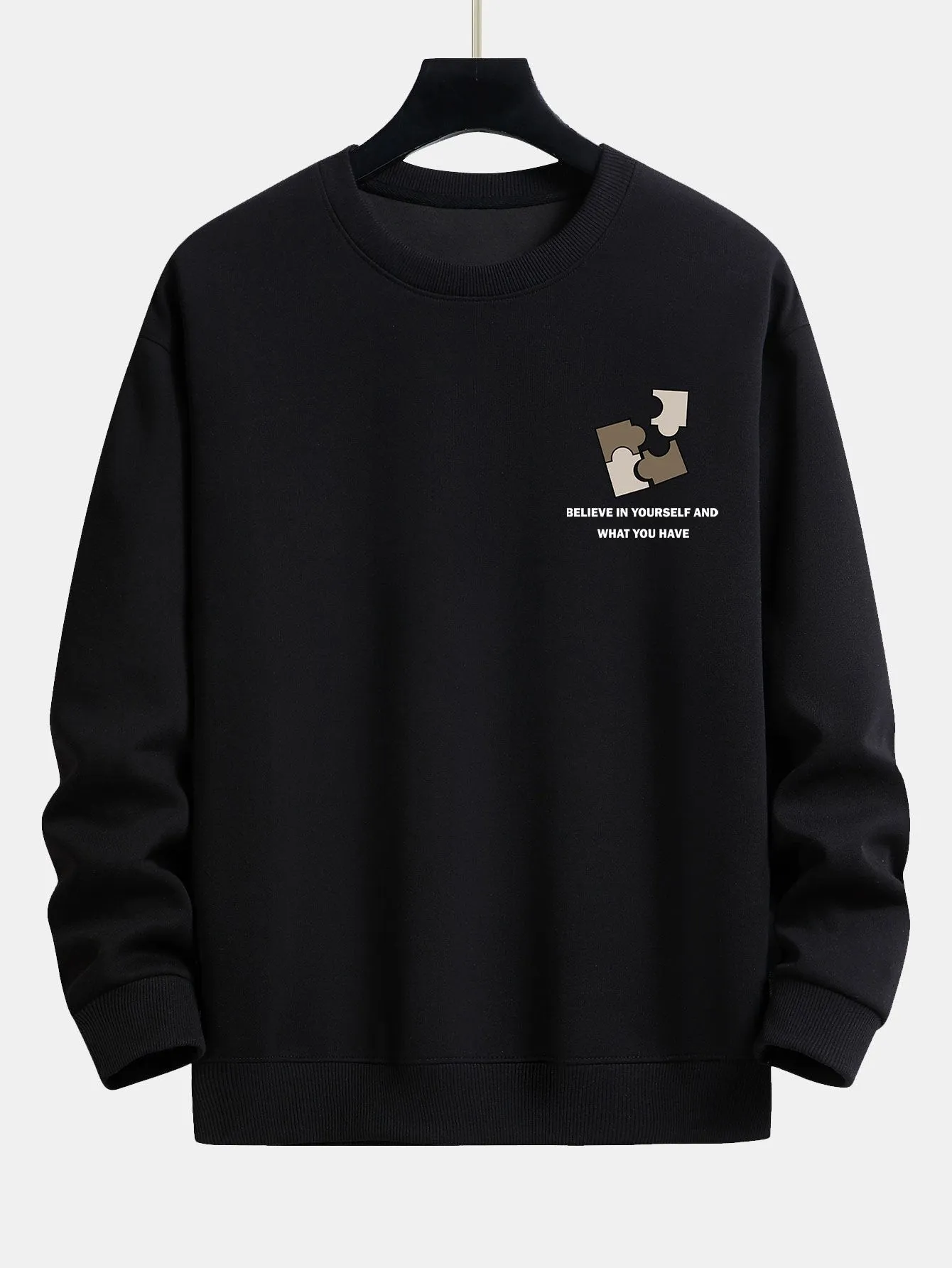 Puzzle Slogan Print Relax Fit Sweatshirt sold by Hoooyi