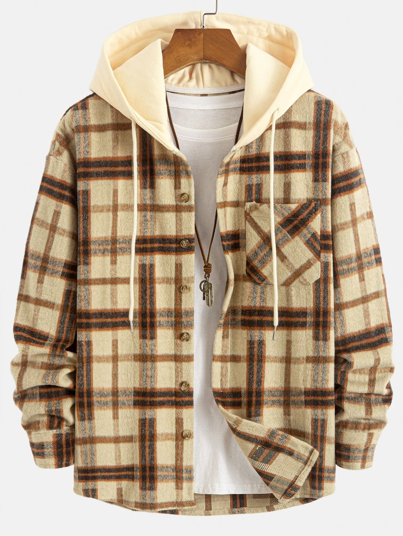 Relax Fit Heavy Weight Flannel Plaid Hooded Shirt sold by Hoooyi product image thumbnail 5