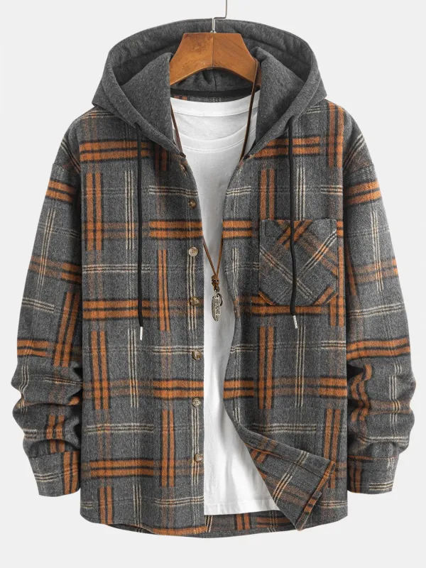 Relax Fit Heavy Weight Flannel Plaid Hooded Shirt sold by Hoooyi
