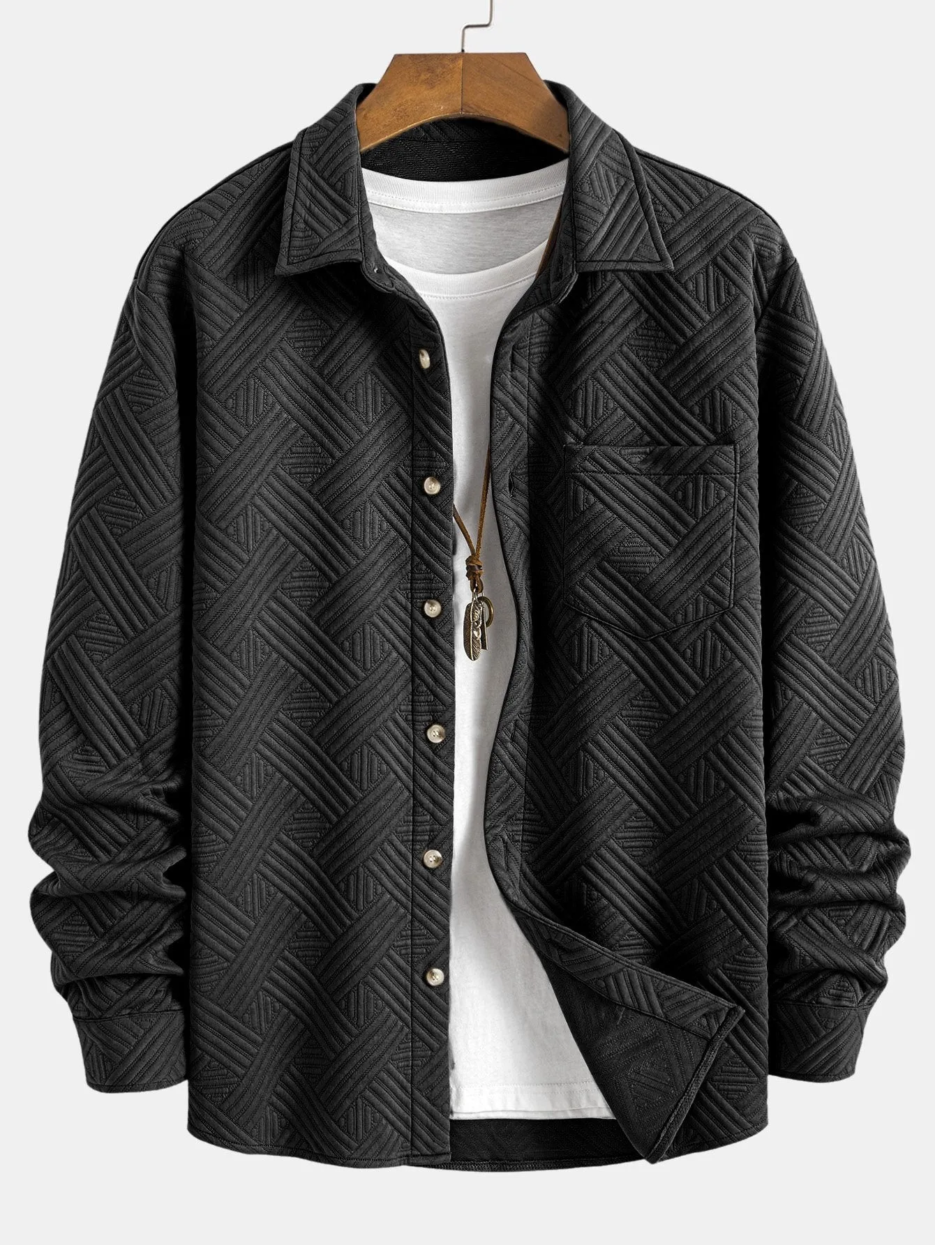 Striped Jacquard Button Up Shirt sold by Hoooyi product image thumbnail 3