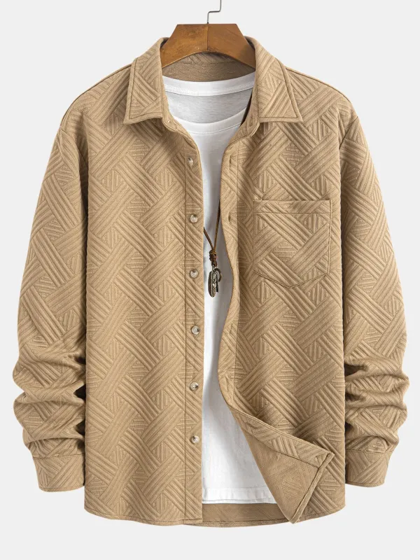 Striped Jacquard Button Up Shirt sold by Hoooyi