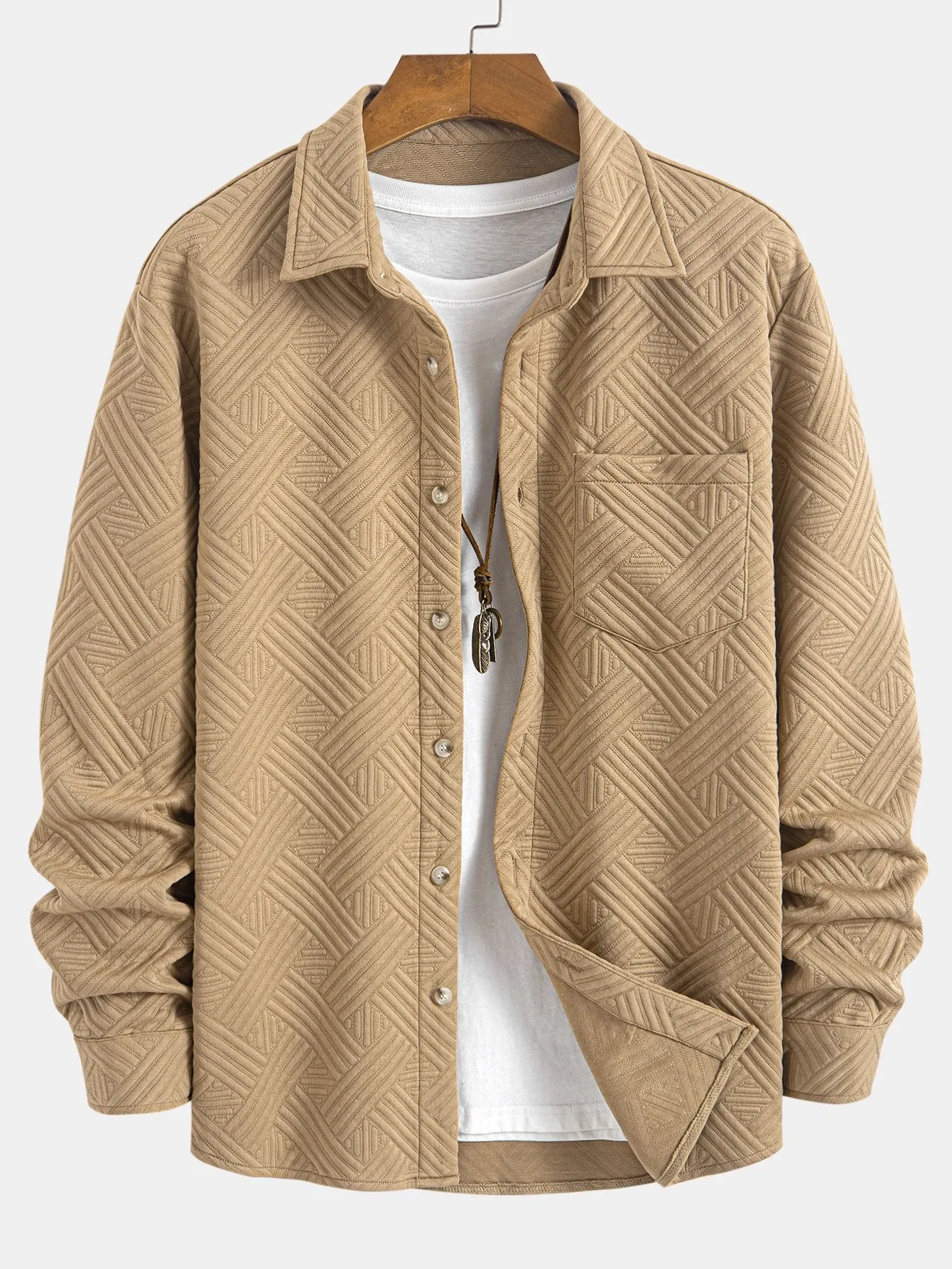 Striped Jacquard Button Up Shirt sold by Hoooyi