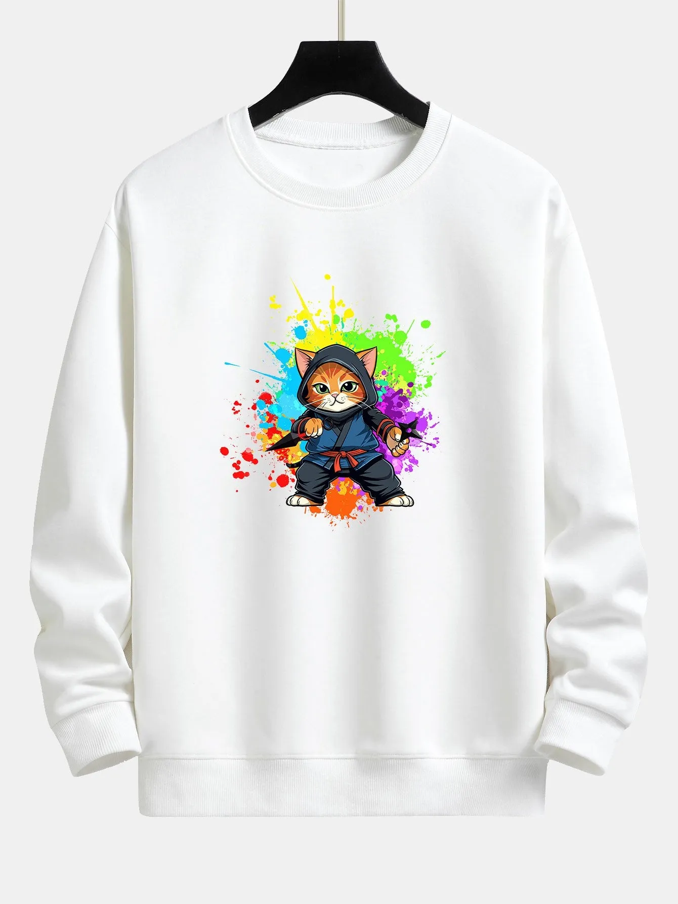 Graffiti Ninja Cat Print Relax Fit Sweatshirt sold by Hoooyi product image thumbnail 3