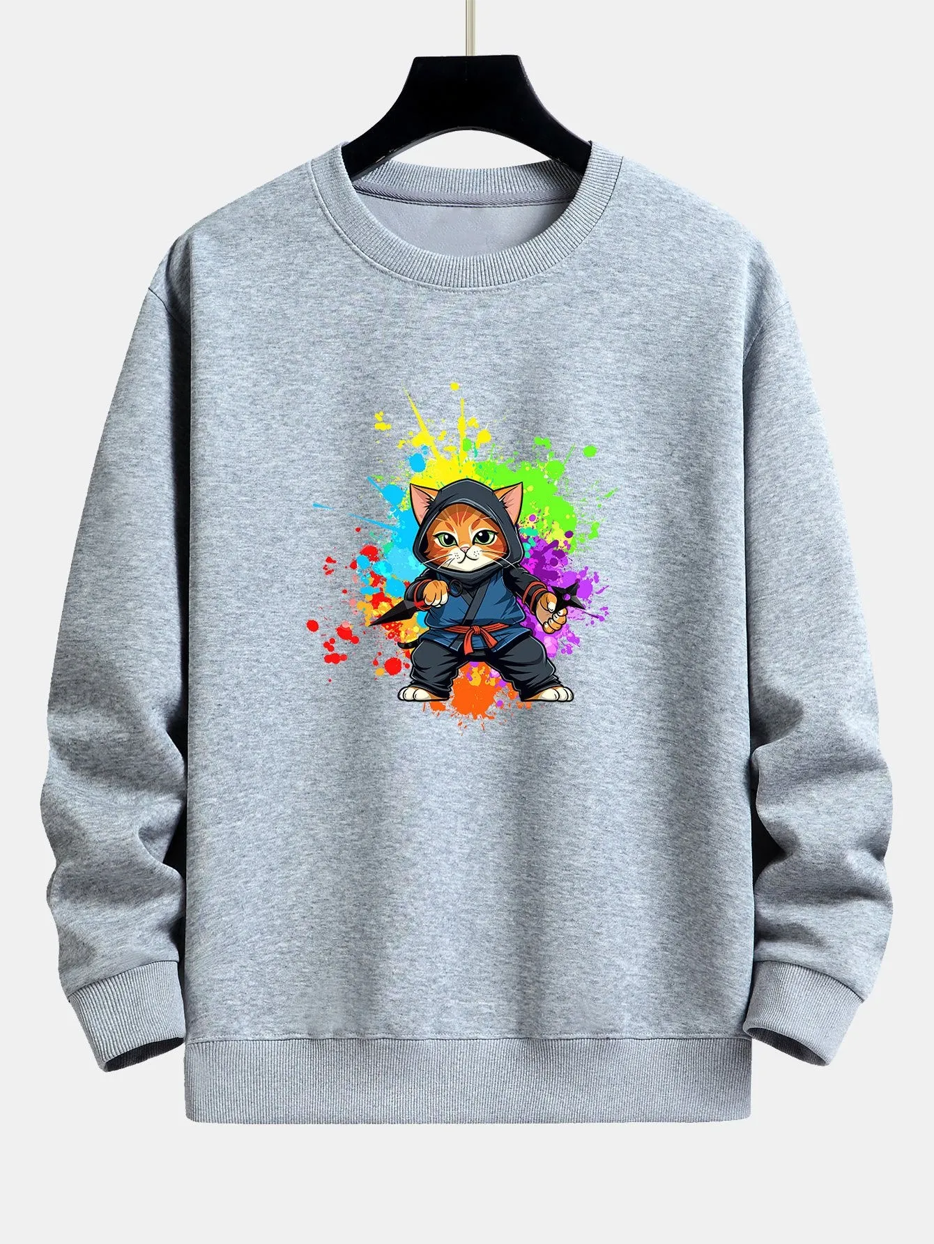 Graffiti Ninja Cat Print Relax Fit Sweatshirt sold by Hoooyi product image thumbnail 5