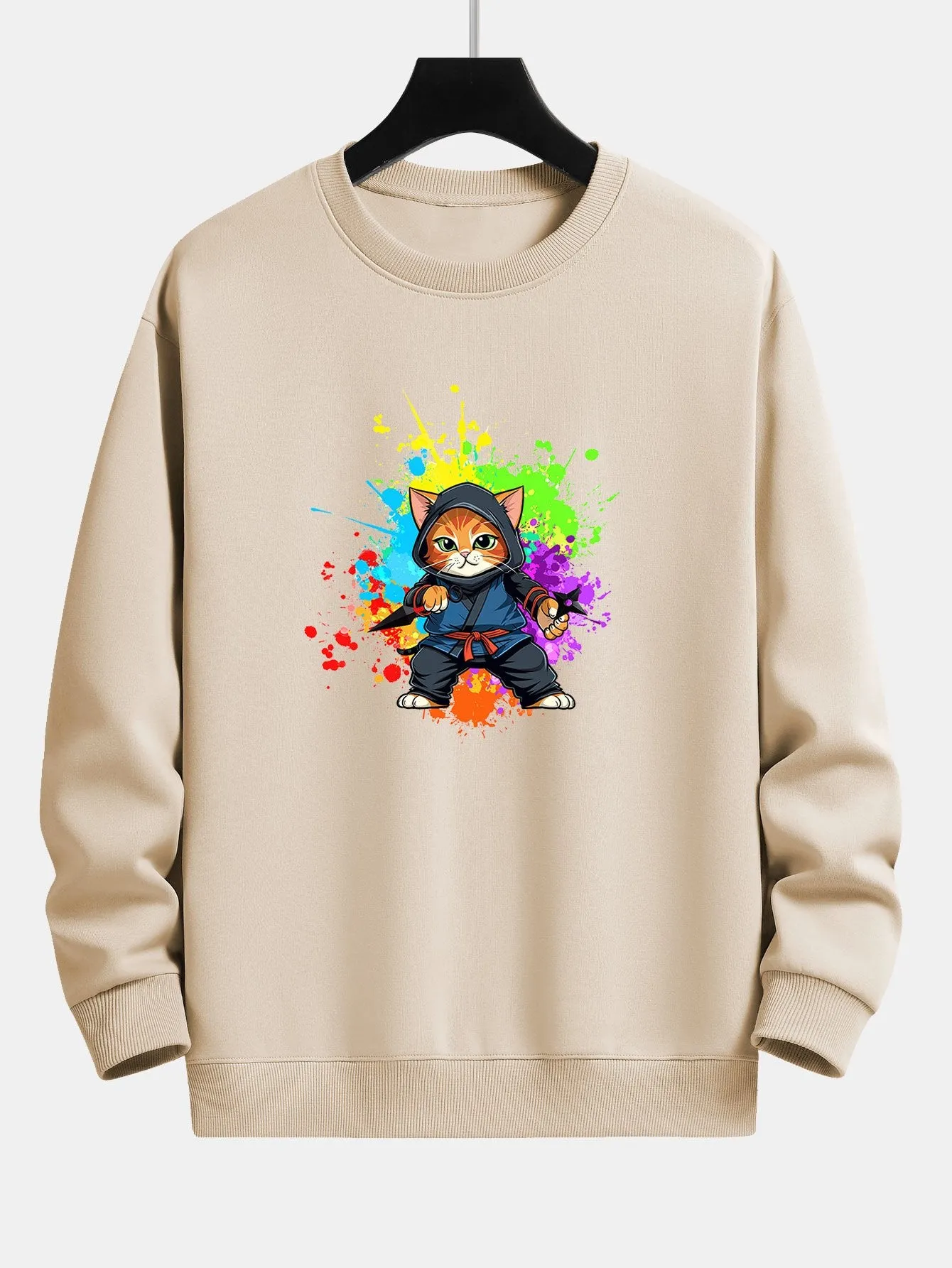 Graffiti Ninja Cat Print Relax Fit Sweatshirt sold by Hoooyi product image thumbnail 2
