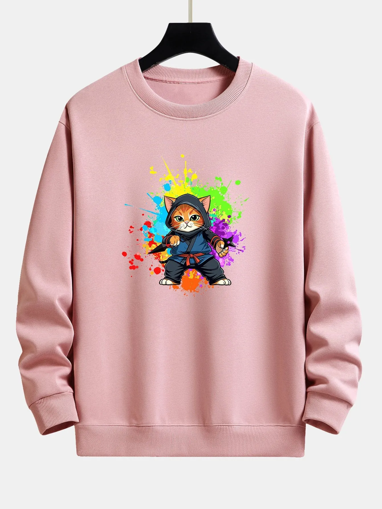 Graffiti Ninja Cat Print Relax Fit Sweatshirt sold by Hoooyi product image thumbnail 4