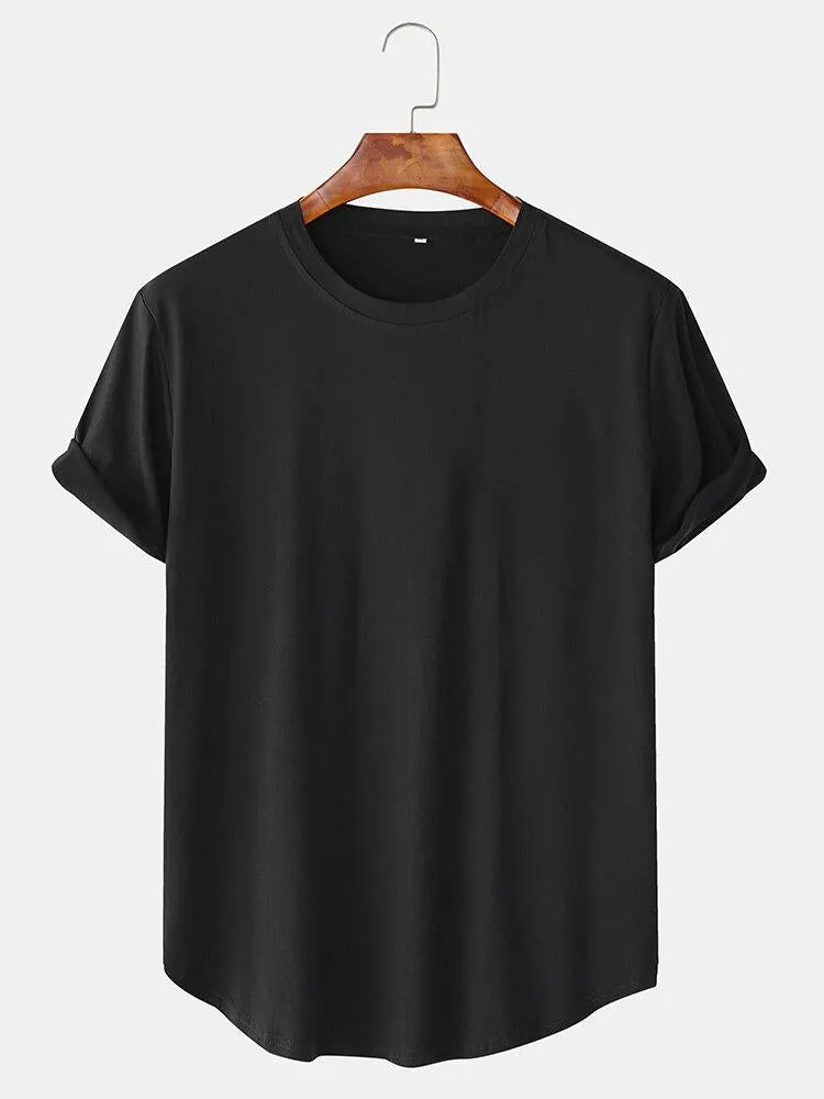 Solid Color Arc Hem T-Shirt sold by Hoooyi product image thumbnail 2