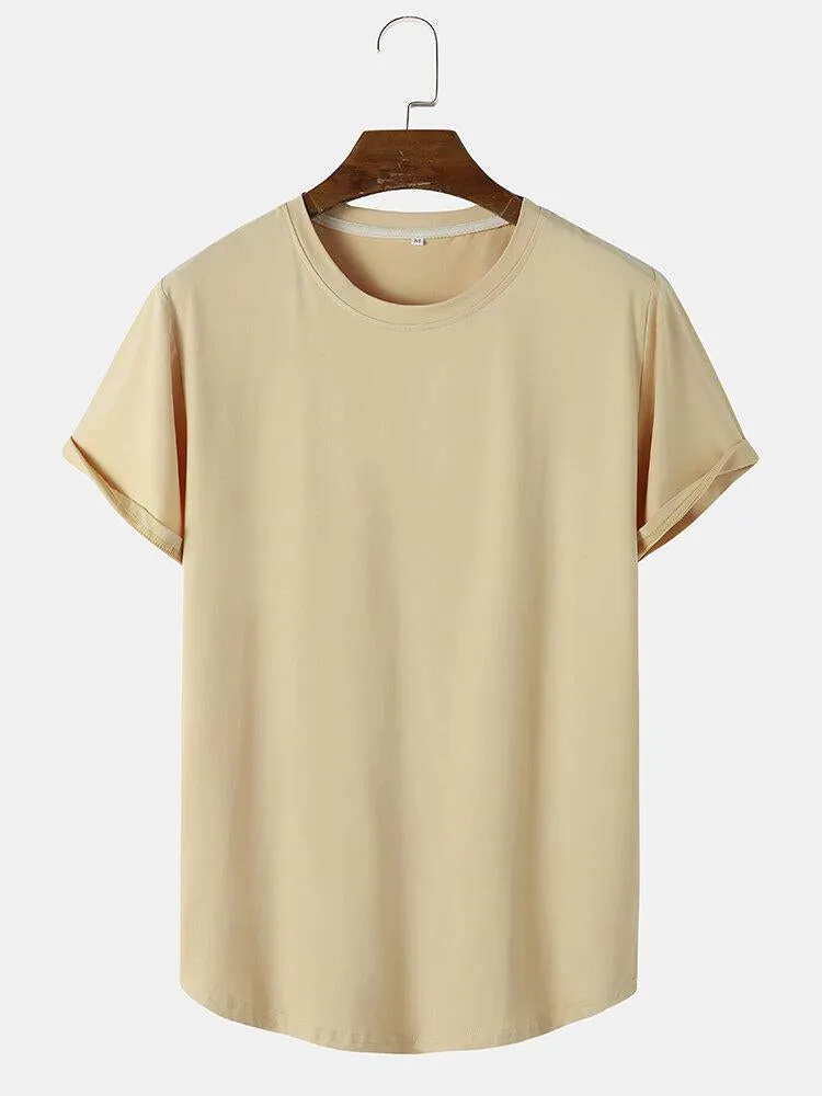 Solid Color Arc Hem T-Shirt sold by Hoooyi product image thumbnail 4