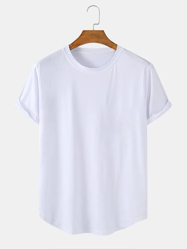Solid Color Arc Hem T-Shirt sold by Hoooyi