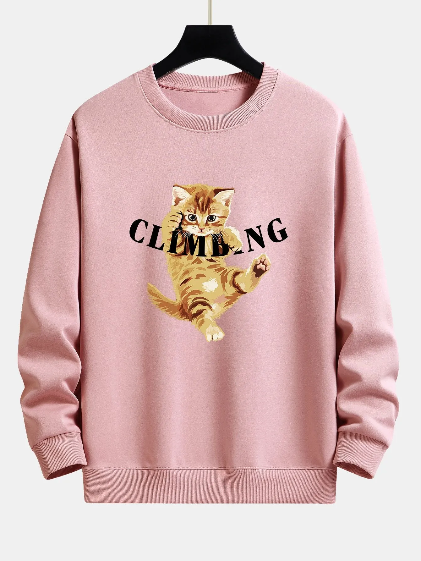 Climbing Kitten Print Relax Fit Sweatshirt sold by Hoooyi