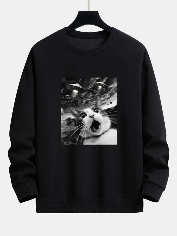 Universe UFO Cat Print Relax Fit Sweatshirt sold by Hoooyi