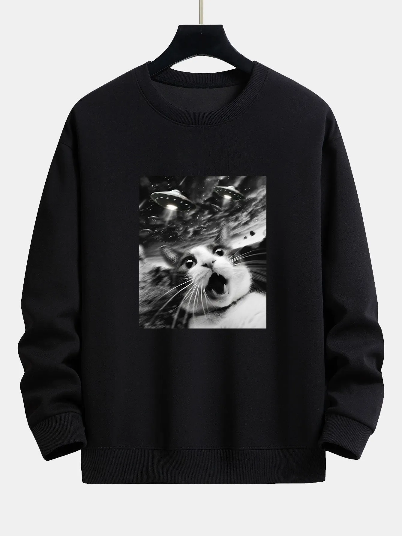 Universe UFO Cat Print Relax Fit Sweatshirt sold by Hoooyi