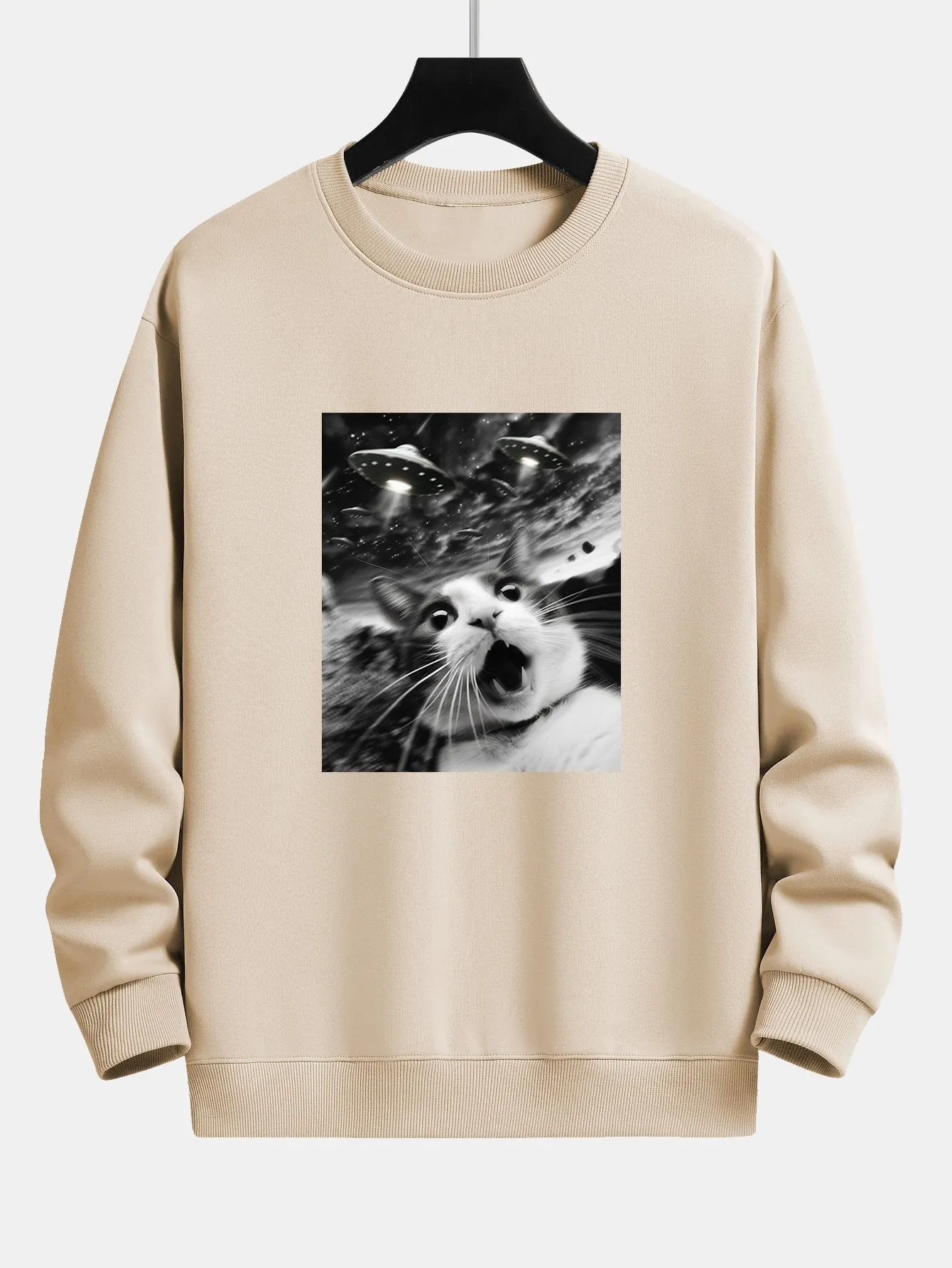 Universe UFO Cat Print Relax Fit Sweatshirt sold by Hoooyi product image thumbnail 4