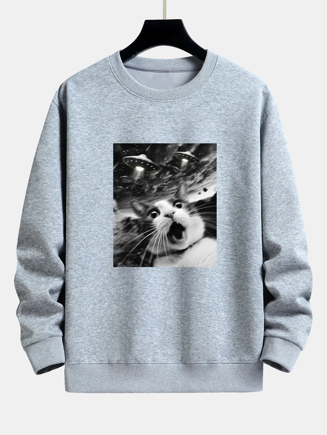 Universe UFO Cat Print Relax Fit Sweatshirt sold by Hoooyi product image thumbnail 5