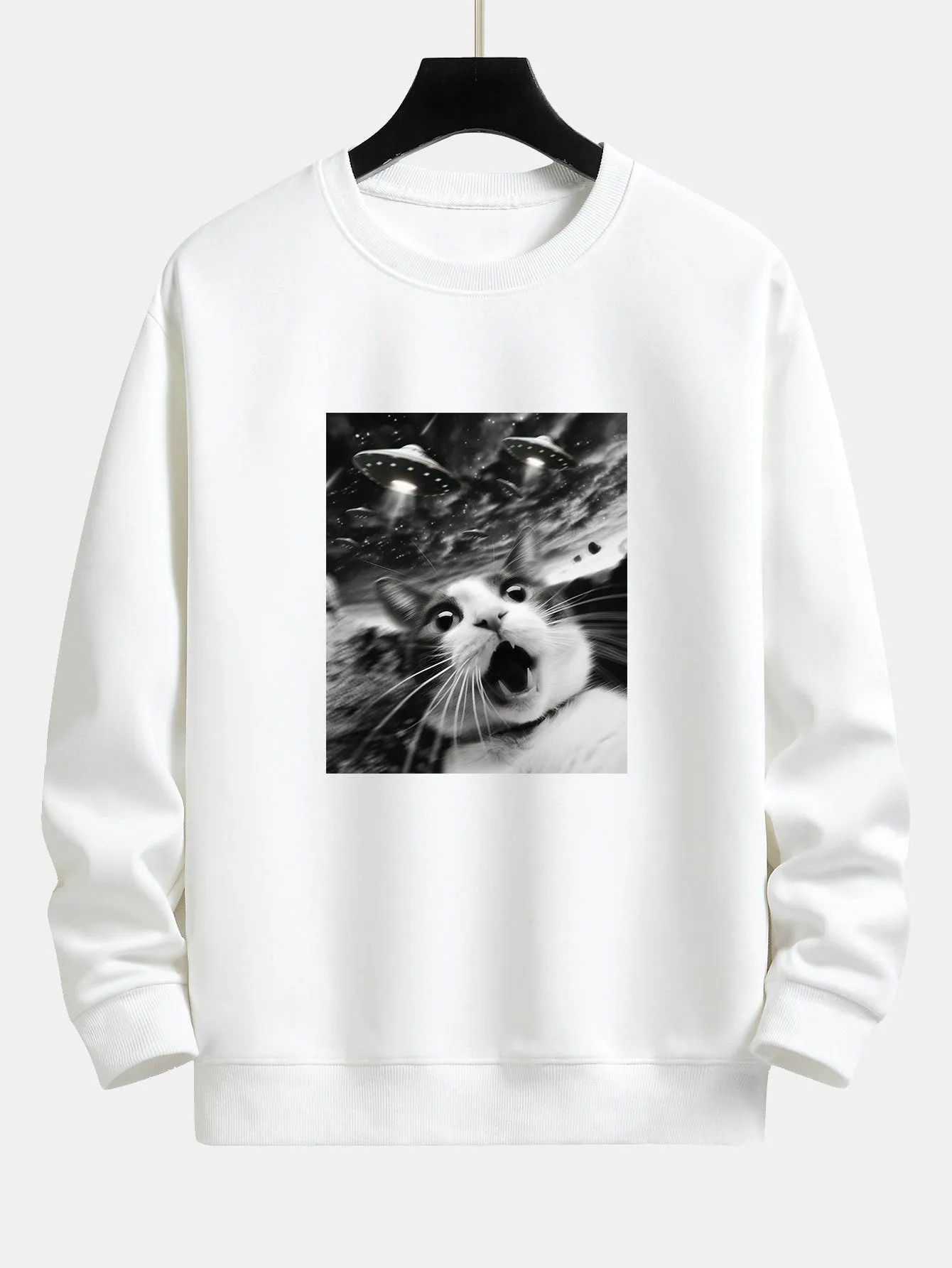Universe UFO Cat Print Relax Fit Sweatshirt sold by Hoooyi product image thumbnail 2