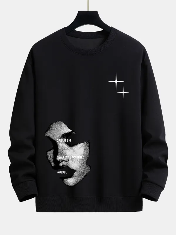 Face Contour Print Relax Fit Sweatshirt sold by Hoooyi