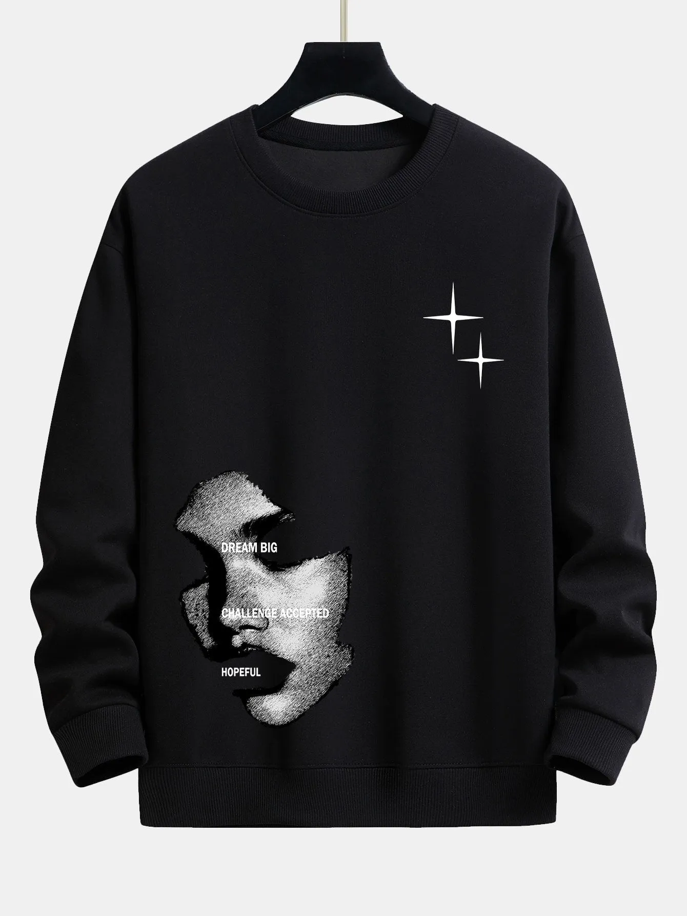 Face Contour Print Relax Fit Sweatshirt sold by Hoooyi