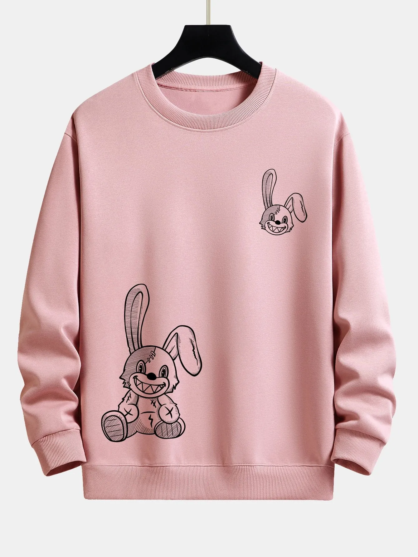Smiling Bunny Print Relax Fit Sweatshirt sold by Hoooyi