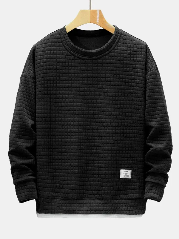Relax Fit 2 In 1 Waffle Crew Neck Sweatshirt made by Hoooyi
