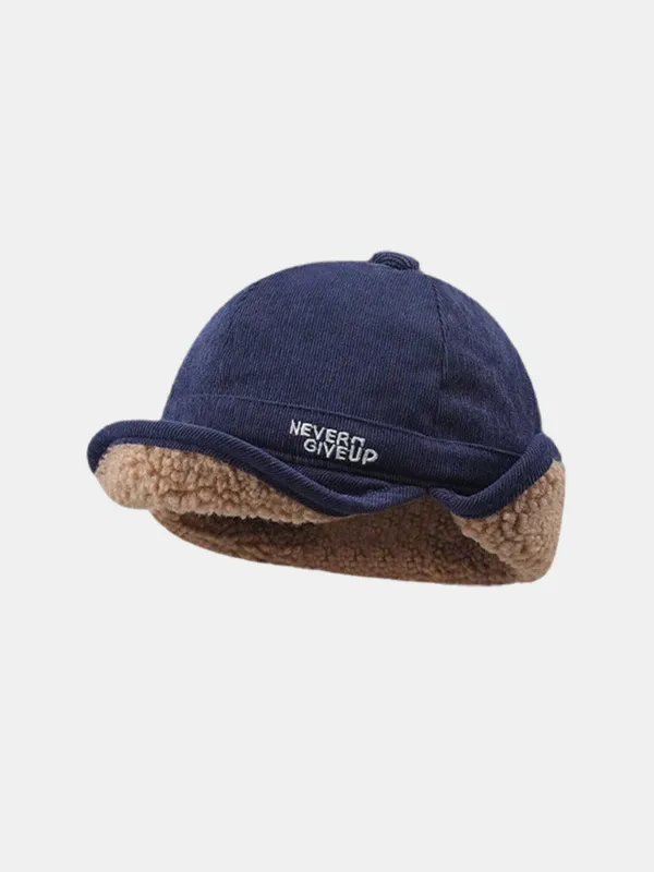 Corduroy Sherpa Lining Warm Earflaps Hat sold by Hoooyi
