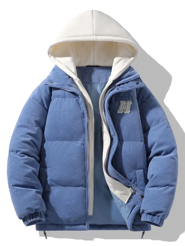 Corduroy Hooded Puffer Coat sold by Hoooyi