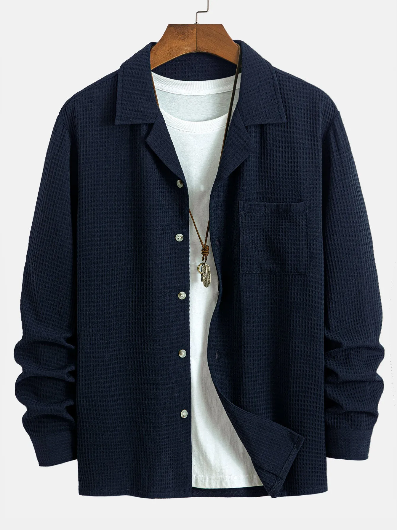 Long Sleeve Waffle Cuban Collar Shirt sold by Hoooyi product image thumbnail 3