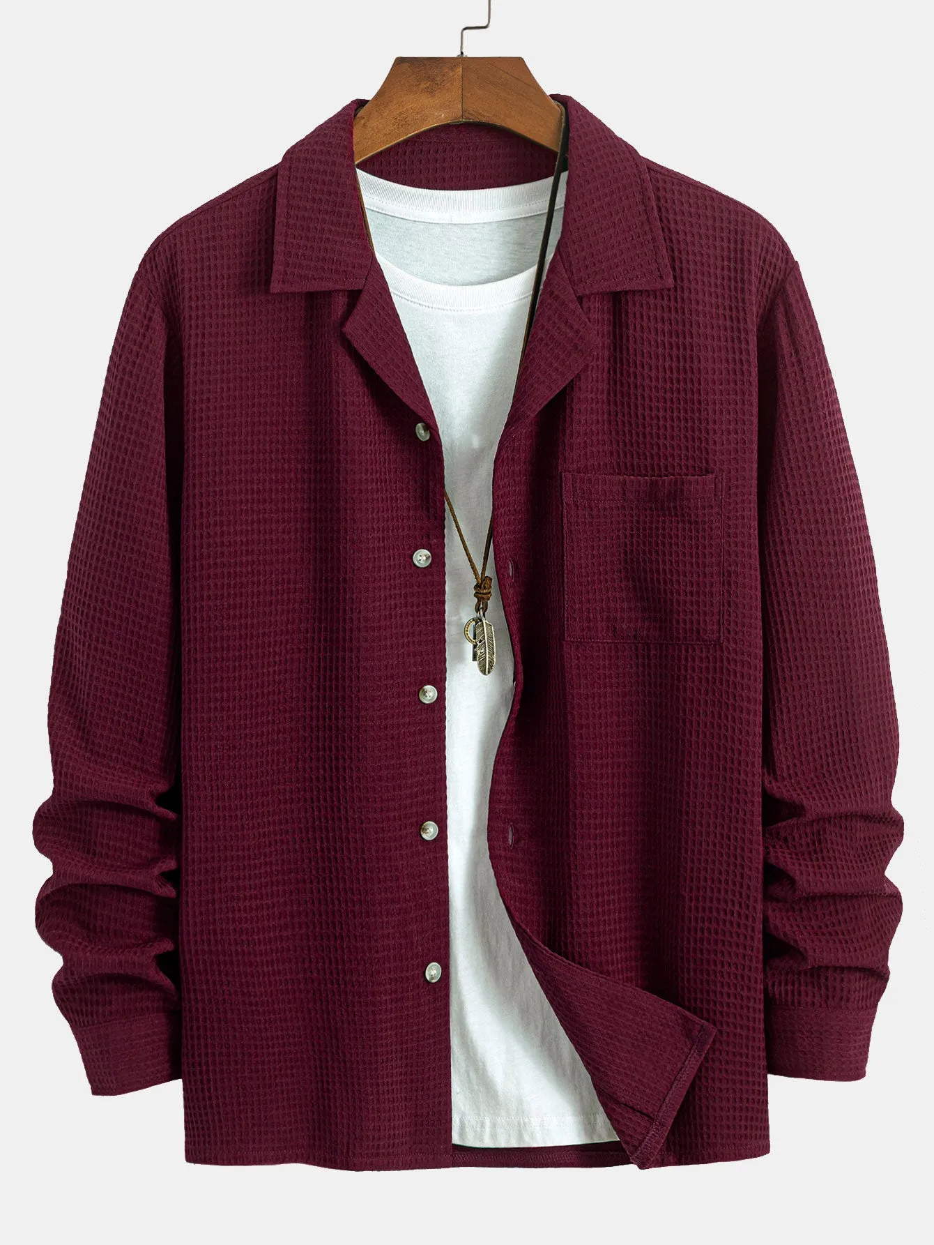 Long Sleeve Waffle Cuban Collar Shirt sold by Hoooyi product image thumbnail 4