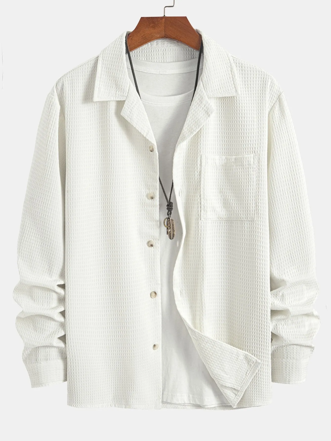 Long Sleeve Waffle Cuban Collar Shirt sold by Hoooyi product image thumbnail 2