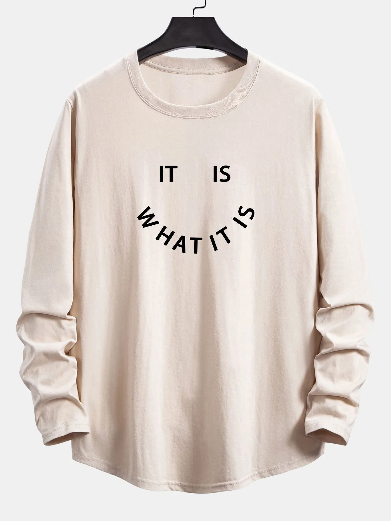 Long Sleeve Slogan Print Cotton Arc Hem T-Shirt sold by Hoooyi product image thumbnail 5