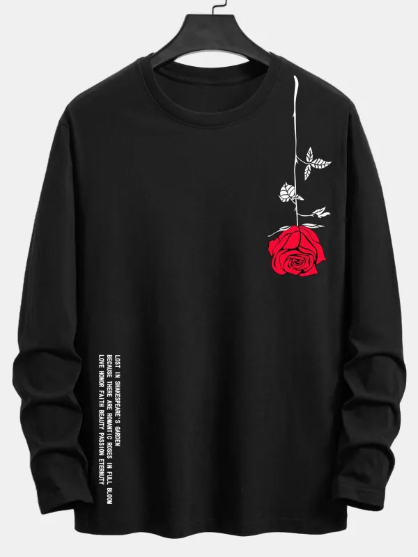 Long Sleeve Rose Slogan Print Cotton T-Shirt made by Hoooyi