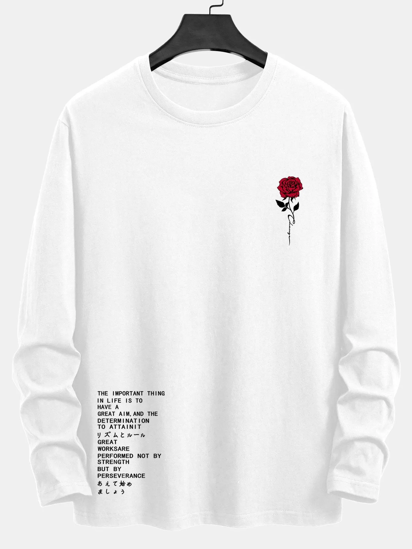 Long Sleeve Slogon Rose Print Cotton T-Shirt sold by Hoooyi product image thumbnail 3