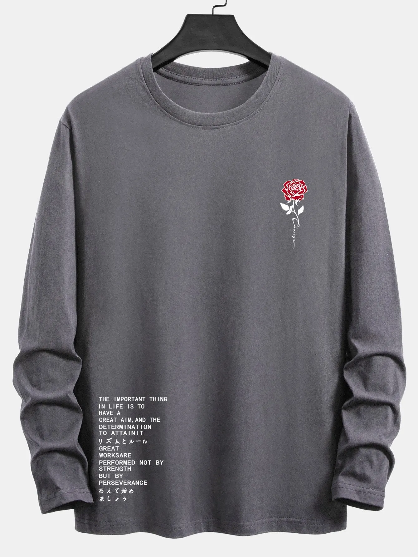 Long Sleeve Slogon Rose Print Cotton T-Shirt sold by Hoooyi product image thumbnail 4