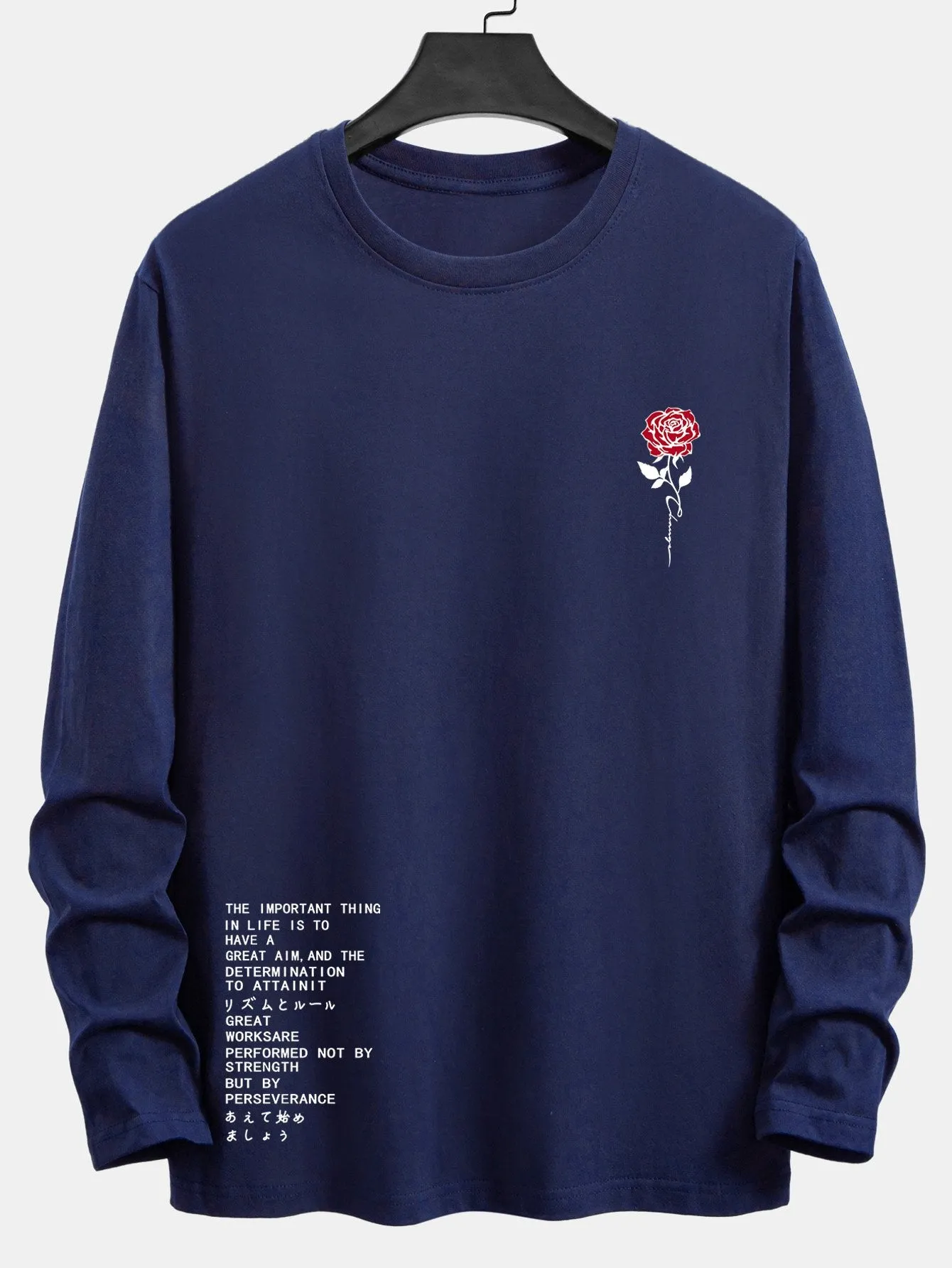 Long Sleeve Slogon Rose Print Cotton T-Shirt sold by Hoooyi product image thumbnail 5
