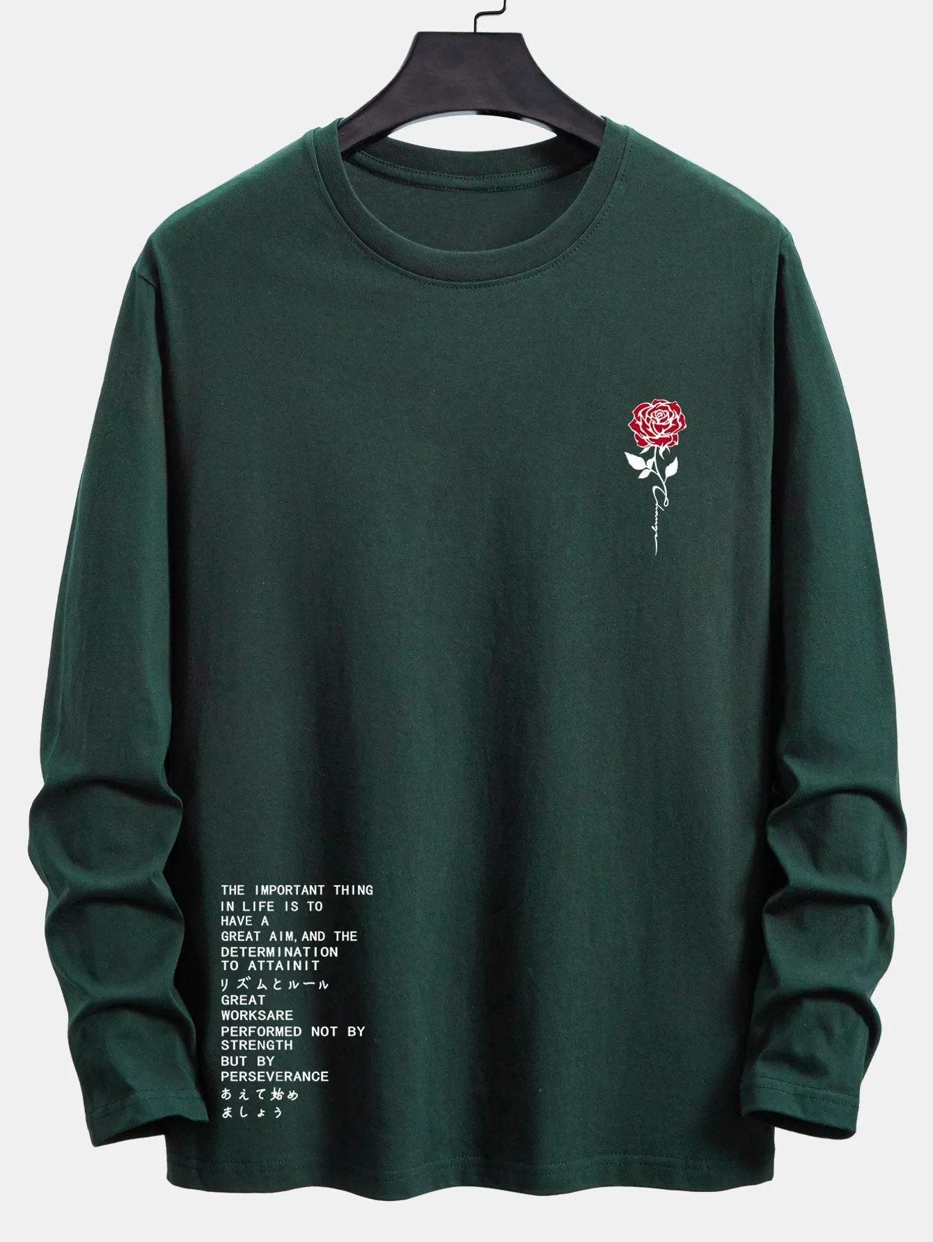 Long Sleeve Slogon Rose Print Cotton T-Shirt sold by Hoooyi product image thumbnail 2