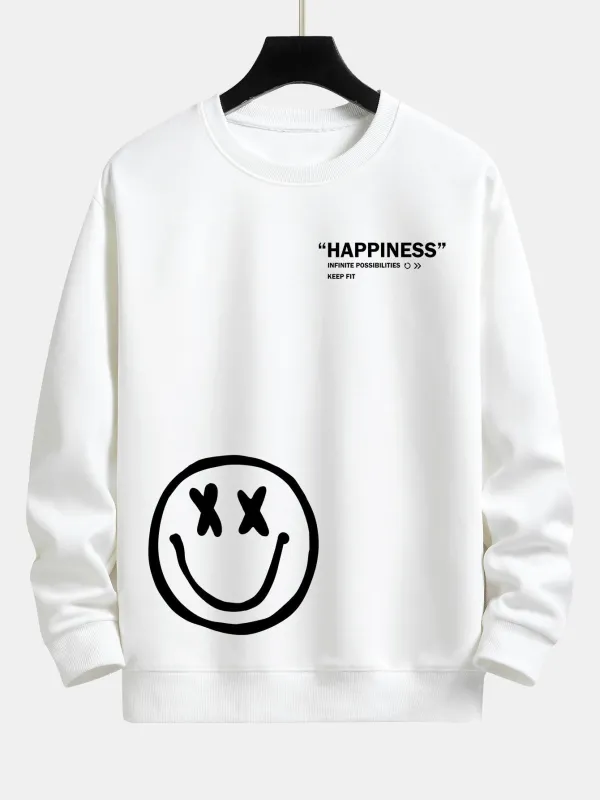Smiley Face Slogan Print Relax Fit Sweatshirt sold by Hoooyi
