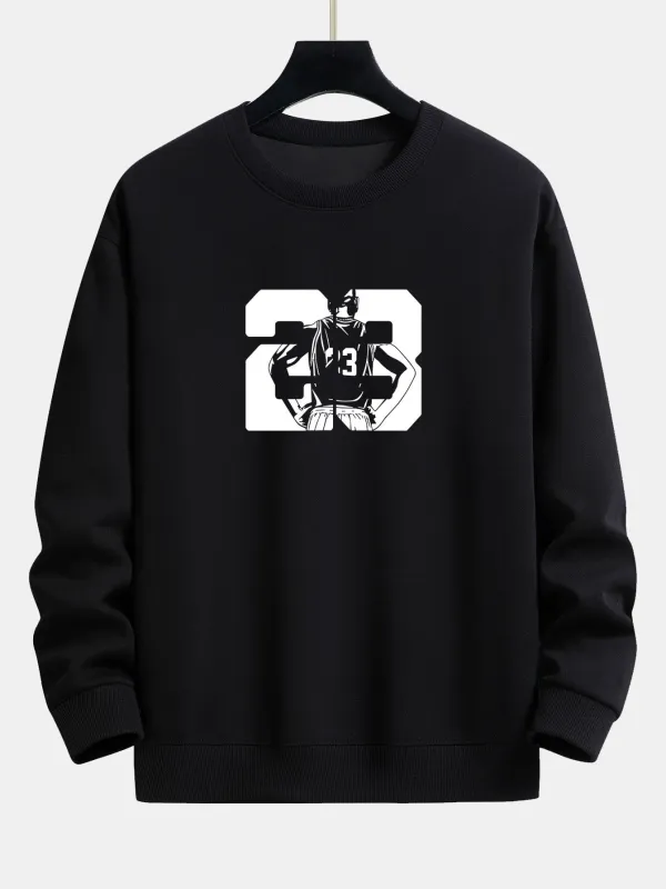 Number 23 Print Relax Fit Crew Neck Sweatshirt sold by Hoooyi