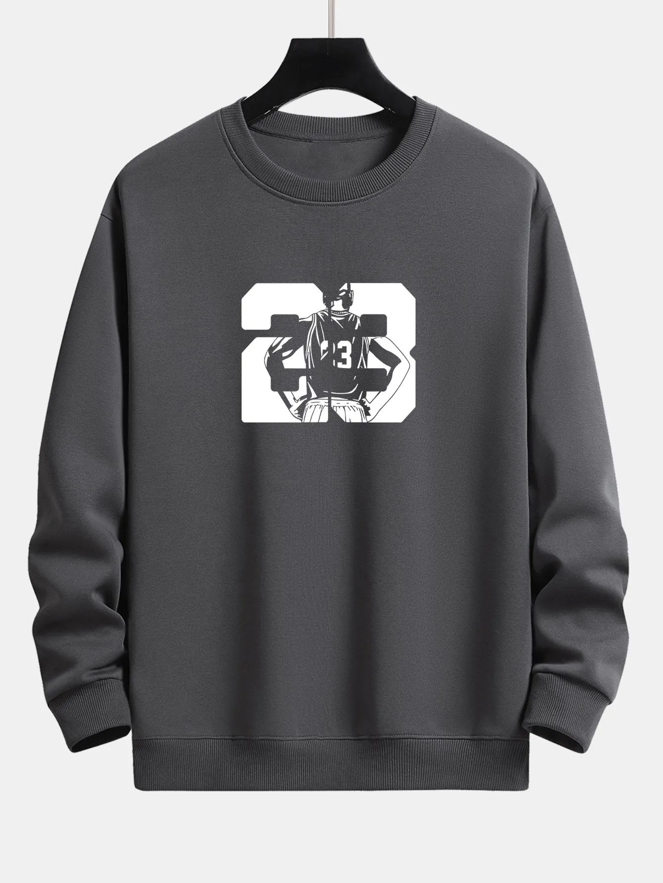 Number 23 Print Relax Fit Crew Neck Sweatshirt sold by Hoooyi product image thumbnail 2