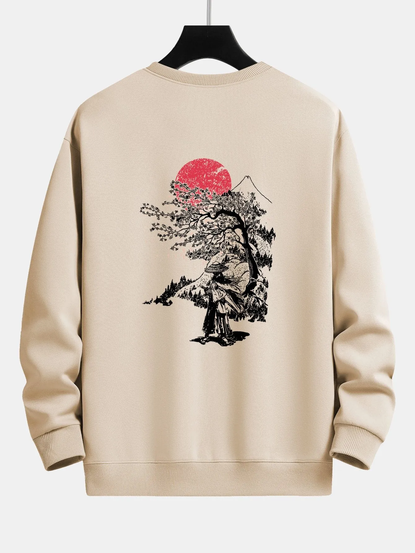 Japanese Samurai Back Print Relax Fit Sweatshirt sold by Hoooyi