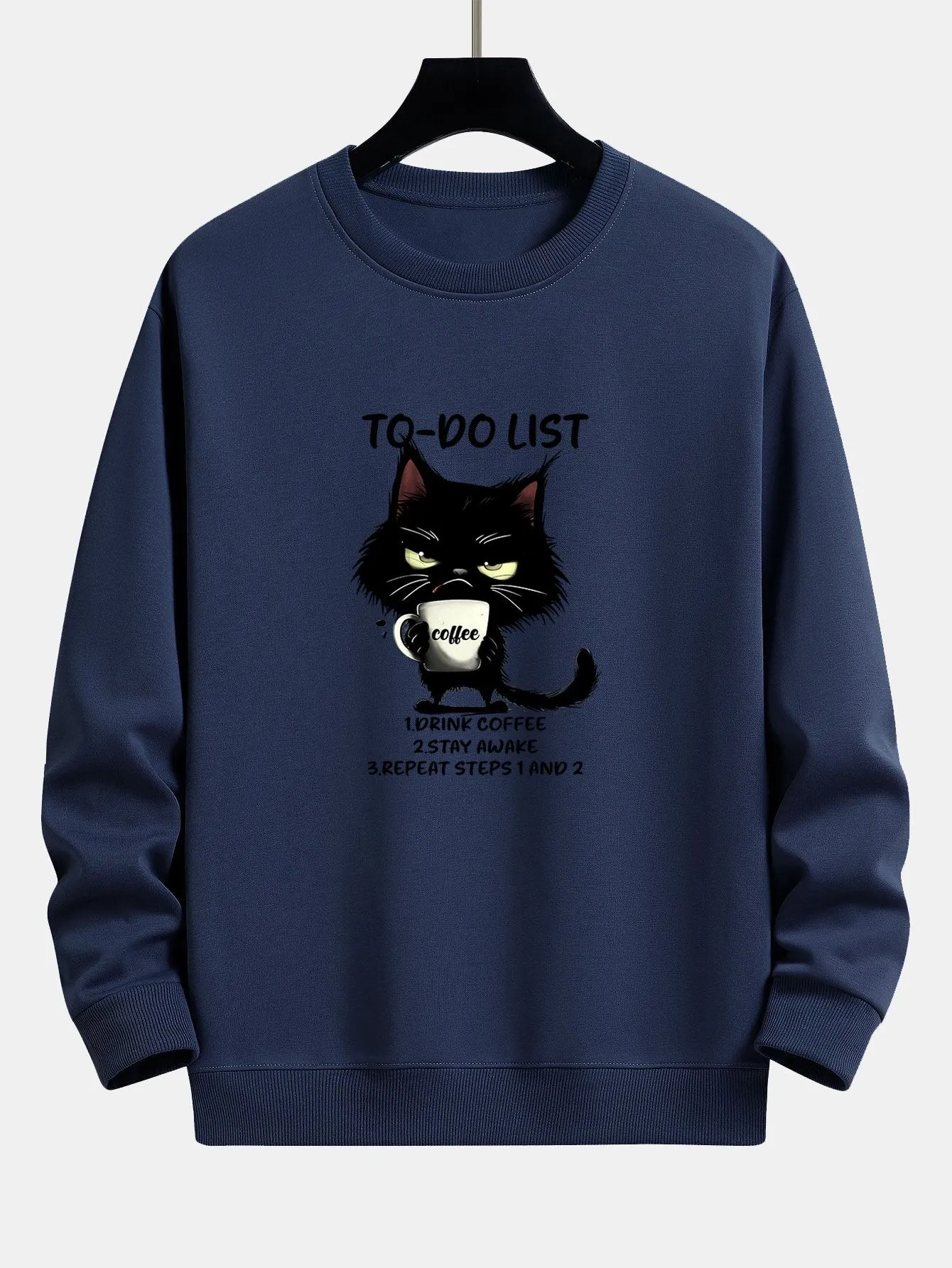 Cat Drinking Coffee Print Relax Fit Sweatshirt sold by Hoooyi product image thumbnail 5