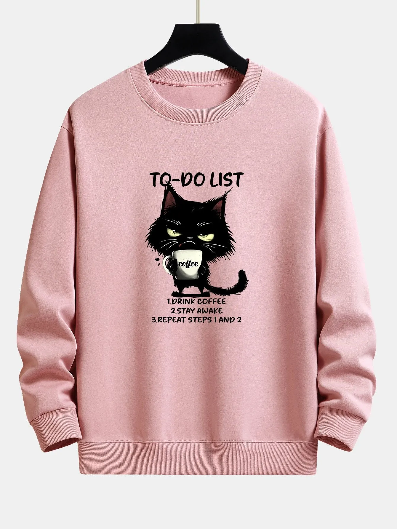 Cat Drinking Coffee Print Relax Fit Sweatshirt sold by Hoooyi product image thumbnail 2