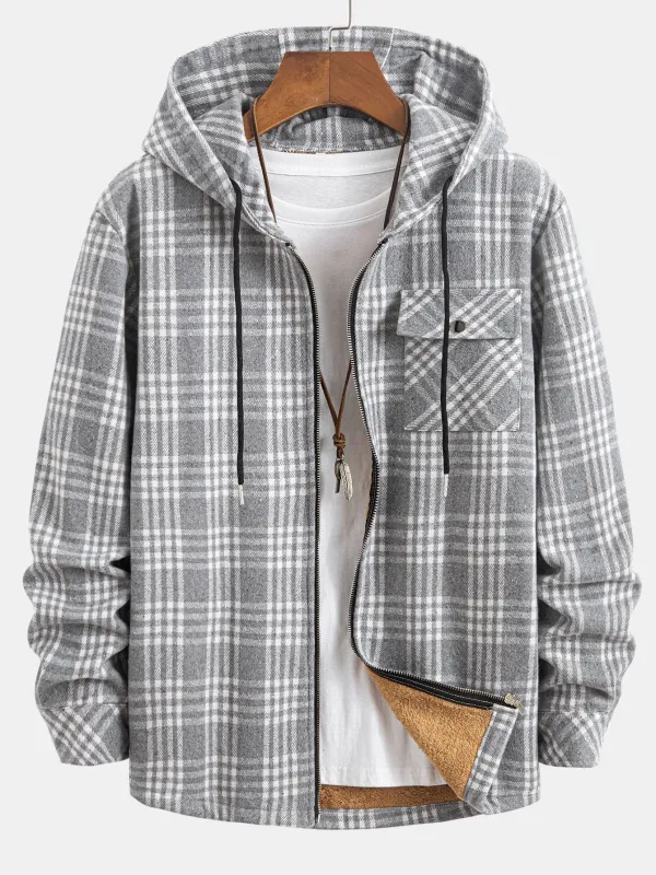 Teddy Lined Flannel Plaid Hooded Shirt sold by Hoooyi