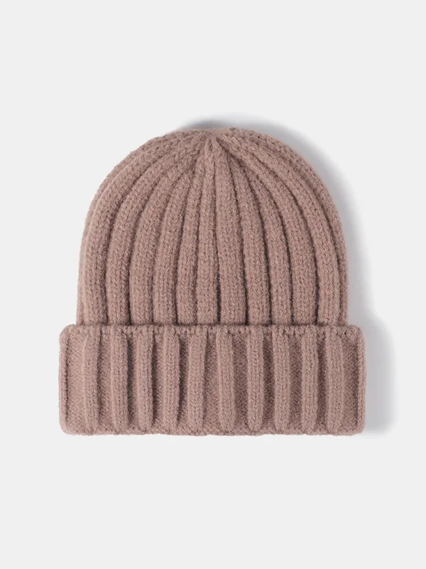 Faux Wool Warm Stripe Knit Beanie Hat Cuffed Cap sold by Hoooyi
