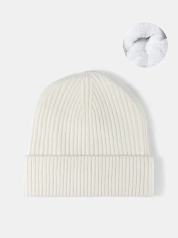 Warm Fleece Lined Knit Beanie Hat Cuffed Cap sold by Hoooyi