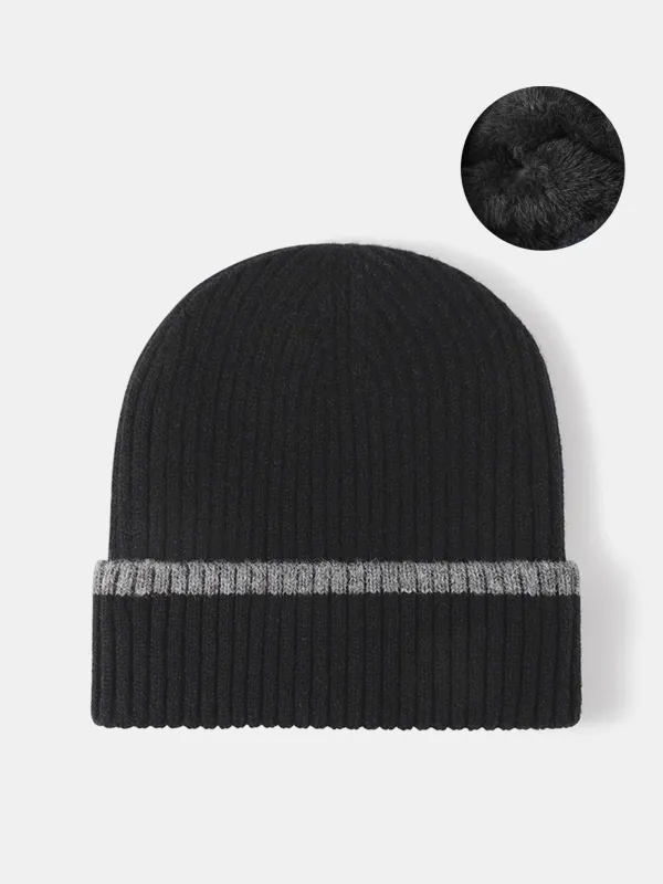 Faux Rabbit Fur Fleece Lined Warm Knit Beanie Hat sold by Hoooyi