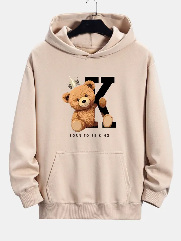 Crown King Bear Print Relax Fit Hoodie sold by Hoooyi