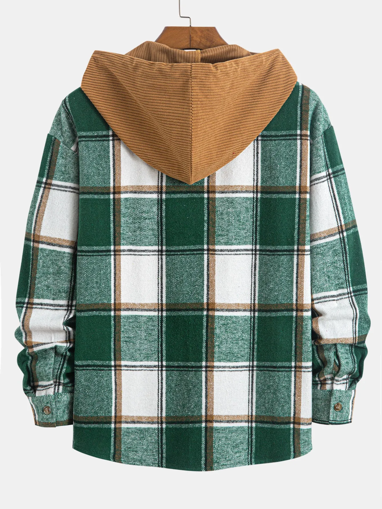 Relax Fit Contrast Corduroy Plaid Hooded Shirt sold by Hoooyi product image thumbnail 4
