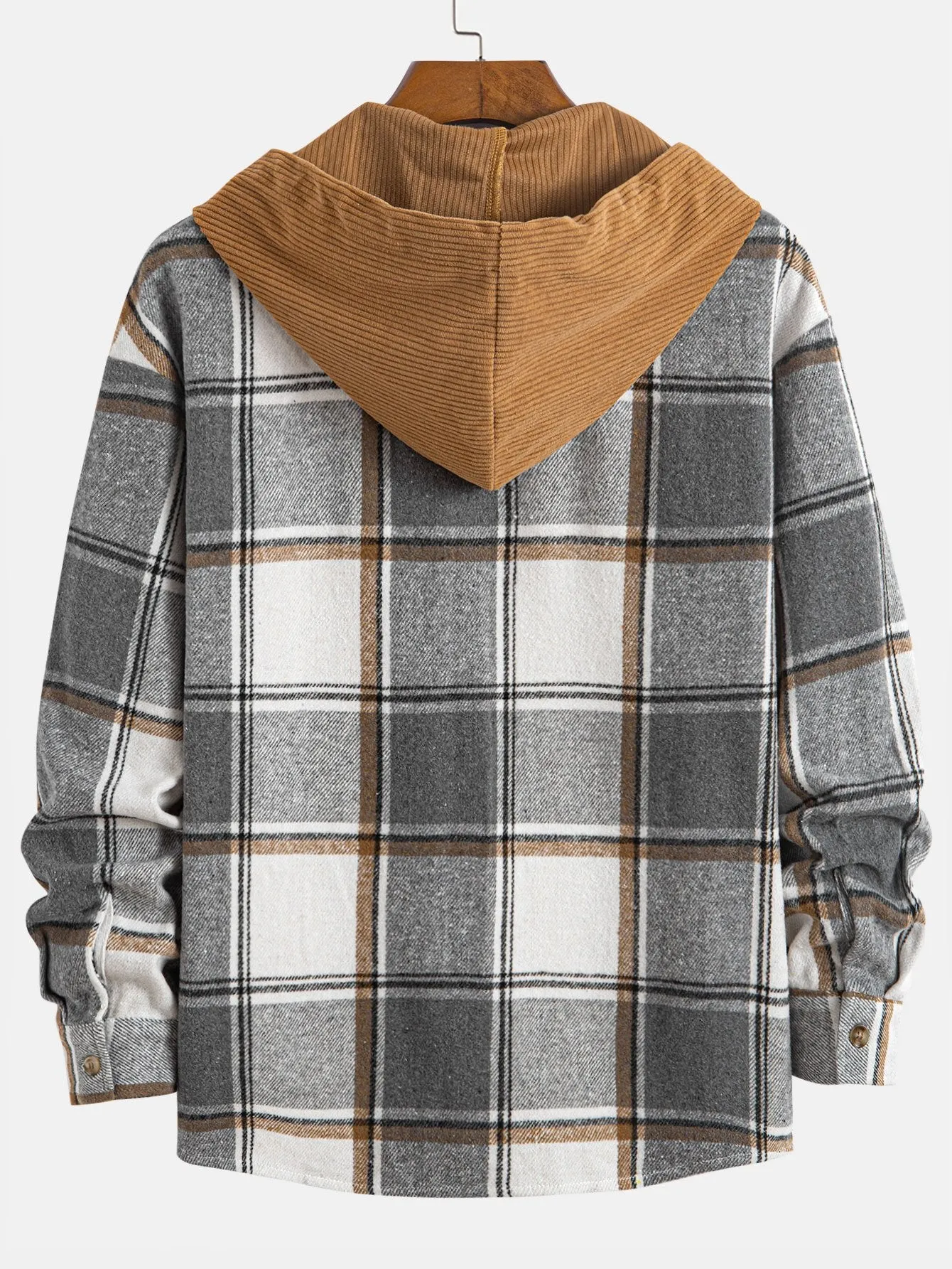 Relax Fit Contrast Corduroy Plaid Hooded Shirt sold by Hoooyi product image thumbnail 2