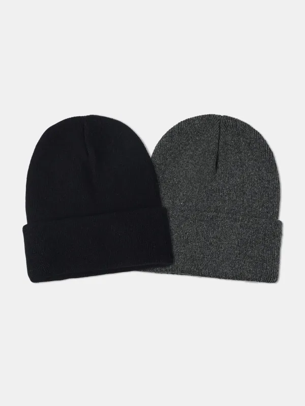 2 Pieces Solid Color Warm Knit Beanie Hat sold by Hoooyi