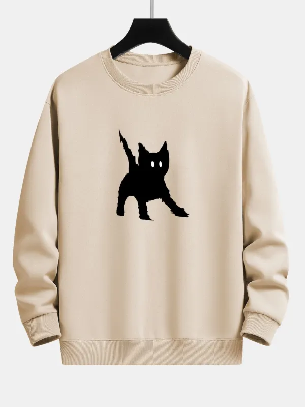Frightened Black Cat Print Relax Fit Sweatshirt sold by Hoooyi