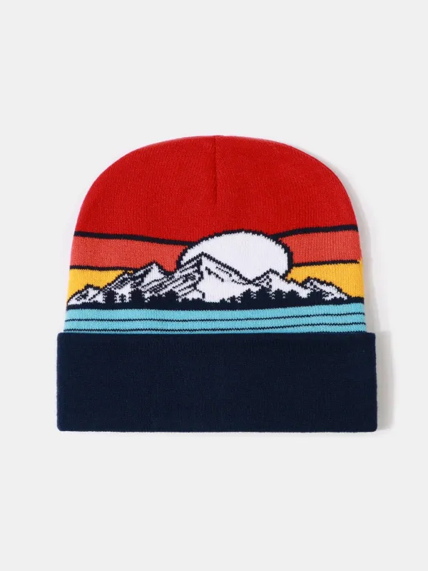 Mountains Pattern Jacquard Warm Knit Beanie Hat sold by Hoooyi
